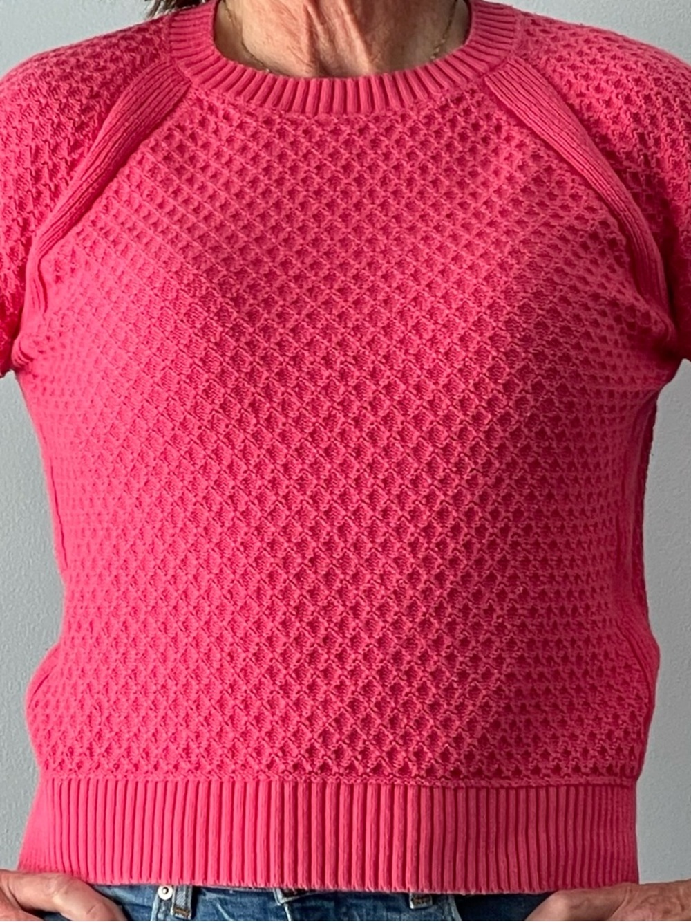 LOFT Pink Crew Neck Textured Knit Sweater